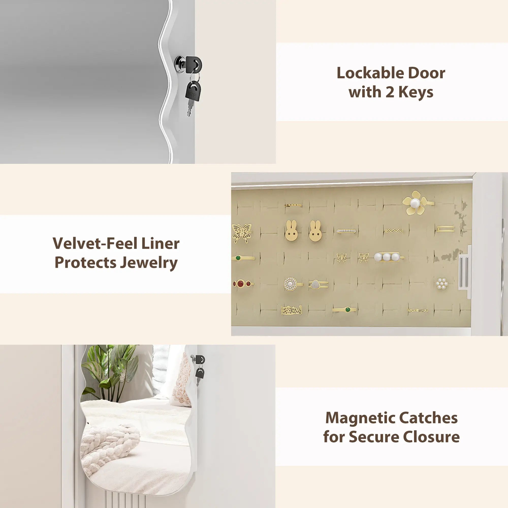 Jewelry Armoire Cabinet With Lights, Wall Mounted, Full Length Mirror, White Jewellery Armoire & Jewellery Mirror Cabinets at Gallery Canada