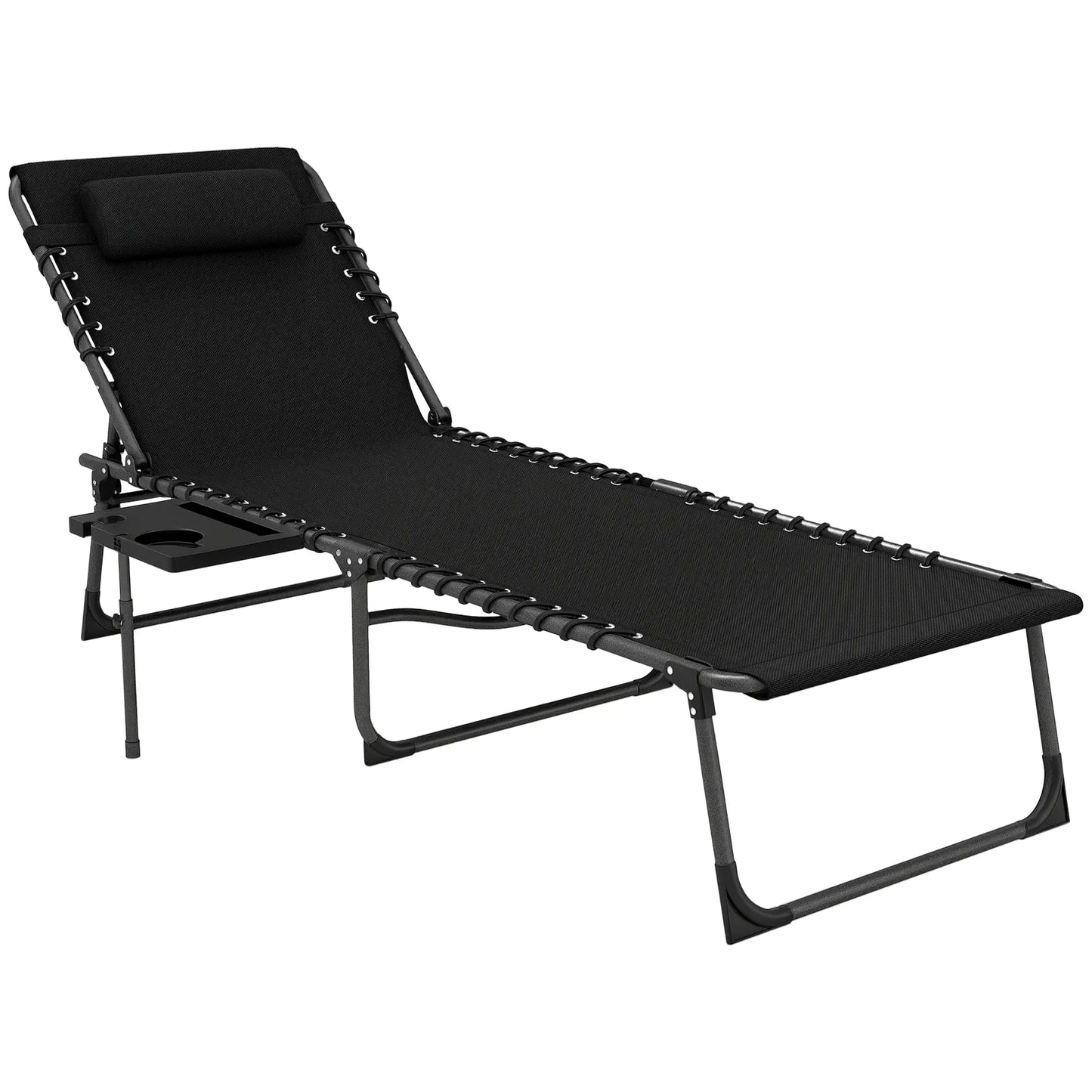 Folding Lounge Chair, Adjustable Back, Side Table, Headrest, Black Lounger Chairs at Gallery Canada