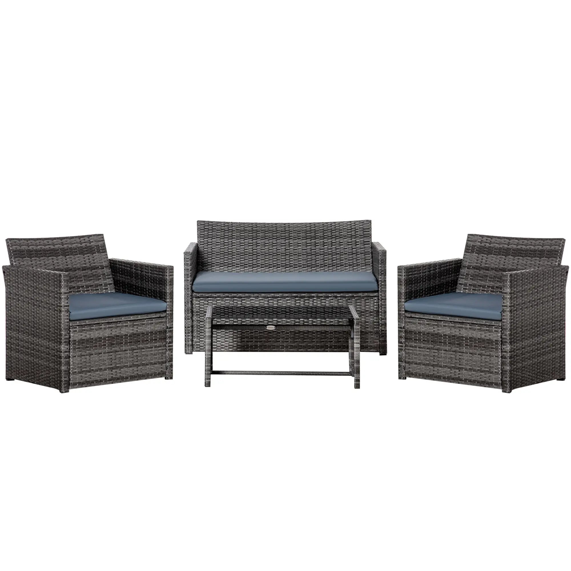4-Piece Patio Furniture Set with Cushions, Outdoor PE Rattan Sofa, 2 Chairs, Glass Table, Grey Patio Furniture Sets at Gallery Canada