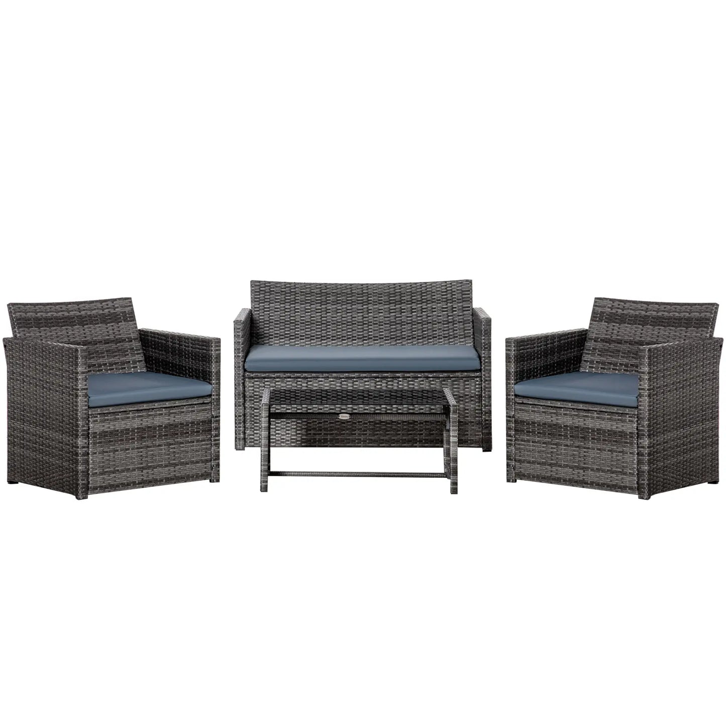 4-Piece Patio Furniture Set with Cushions, Outdoor PE Rattan Sofa, 2 Chairs, Glass Table, Grey Patio Furniture Sets at Gallery Canada
