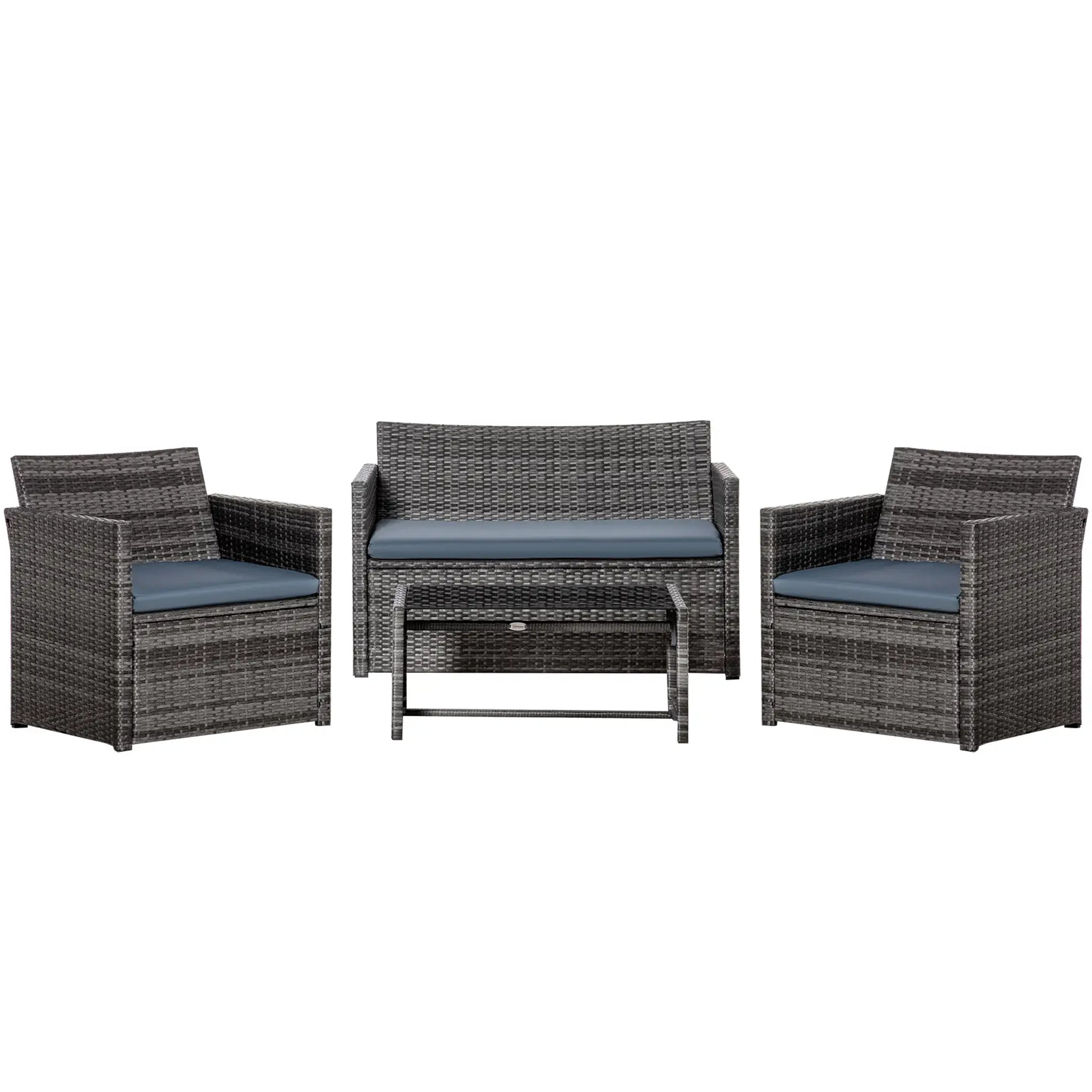 4-Piece Patio Furniture Set with Cushions, Outdoor PE Rattan Sofa, 2 Chairs, Glass Table, Grey Patio Furniture Sets at Gallery Canada