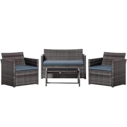 4-Piece Patio Furniture Set with Cushions, Outdoor PE Rattan Sofa, 2 Chairs, Glass Table, Grey Patio Furniture Sets at Gallery Canada
