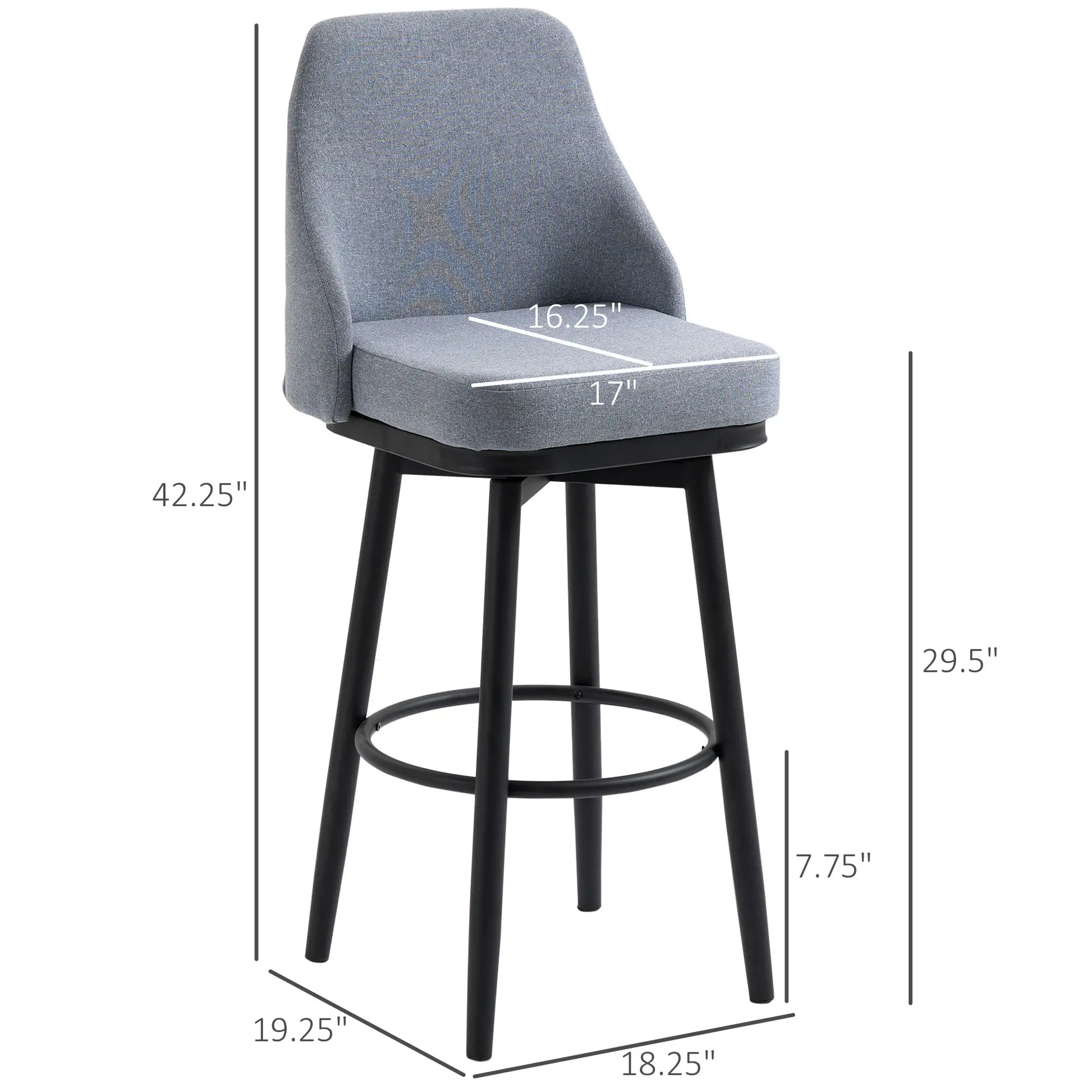 Extra Tall Bar Stools Set of 2, 360° Swivel, Steel Legs Footrest, Light Grey Bar Stools at Gallery Canada