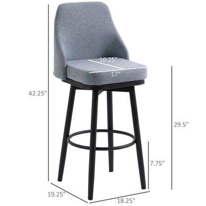 Extra Tall Bar Stools Set of 2, 360° Swivel, Steel Legs Footrest, Light Grey Bar Stools at Gallery Canada