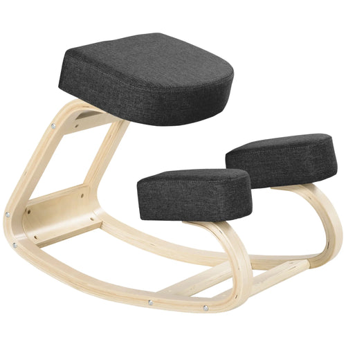Ergonomic Kneeling Chair, Wood Stool with Thick Pads, Black