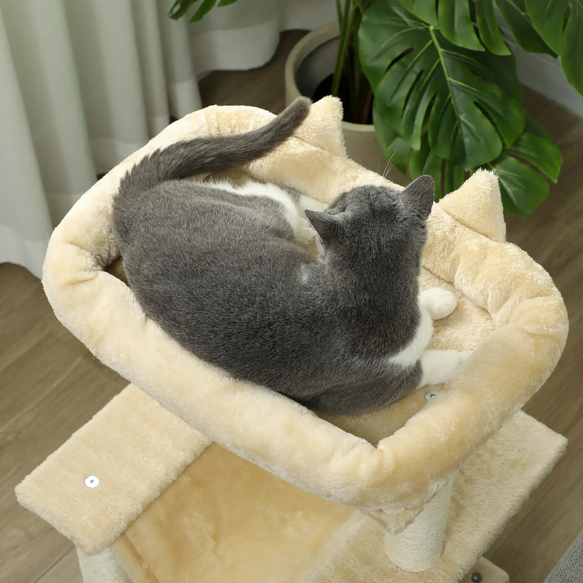 39.25'' Cat Tree Tower, Multi-Level Kitten House, Scratching Post, Hammock Bed, Beige Cat Posts at Gallery Canada