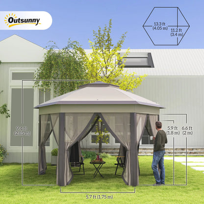 13' x 13' Pop Up Canopy Tent, Netting, Carry Bag, Coffee Beige