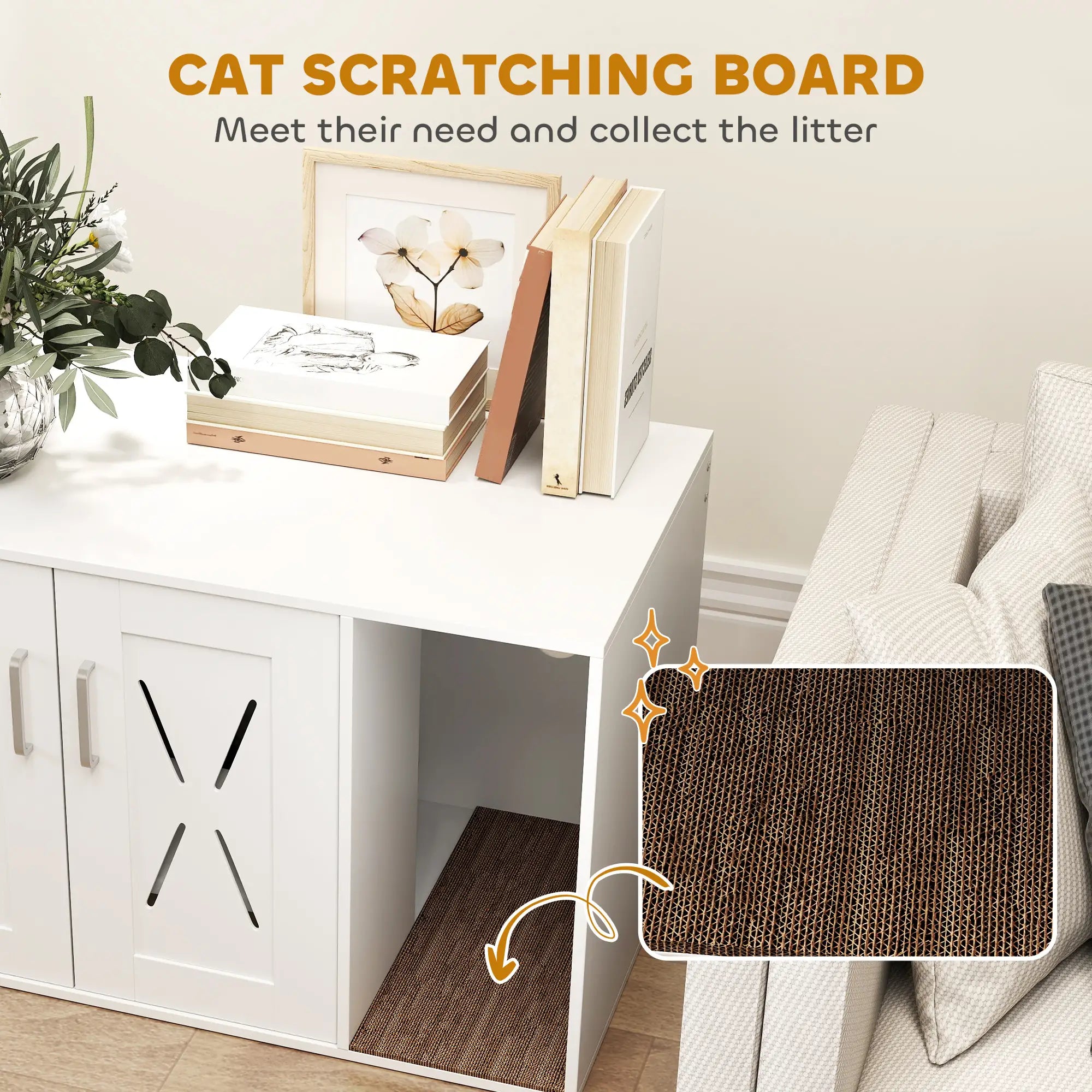 Hidden Cat Litter Box Enclosure with Scratching Board, 31.5