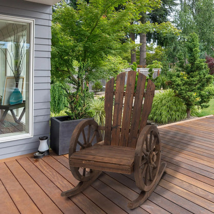 Wooden Rocking Chair, Outdoor Rocker with Slatted Design, Wheel Armrests, Carbonized Outdoor Rocking Chairs at Gallery Canada