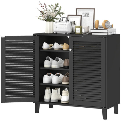 Shoe Cabinet With Adjustable Shelves, 2 Doors, Black, Black