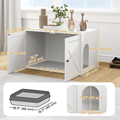 Cat Litter Box Enclosure, Double Doors, Handles, 31.5" x 21" x 20", White Cat Litter Box Enclosures at Gallery Canada