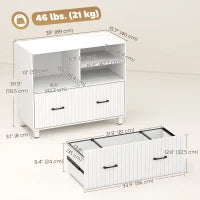 Armoire de classement latérale de bureau, 1 tiroir, étagères ouvertes, blanc
