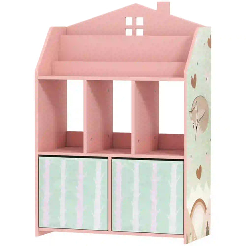 Kids Bookshelf With Storage, Toy Storage Unit, Pink