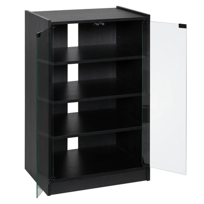 5-Tier AV Media Stand, Push Open Glass Doors, Adjustable Shelves, Distressed, Black Storage Cabinets at Gallery Canada