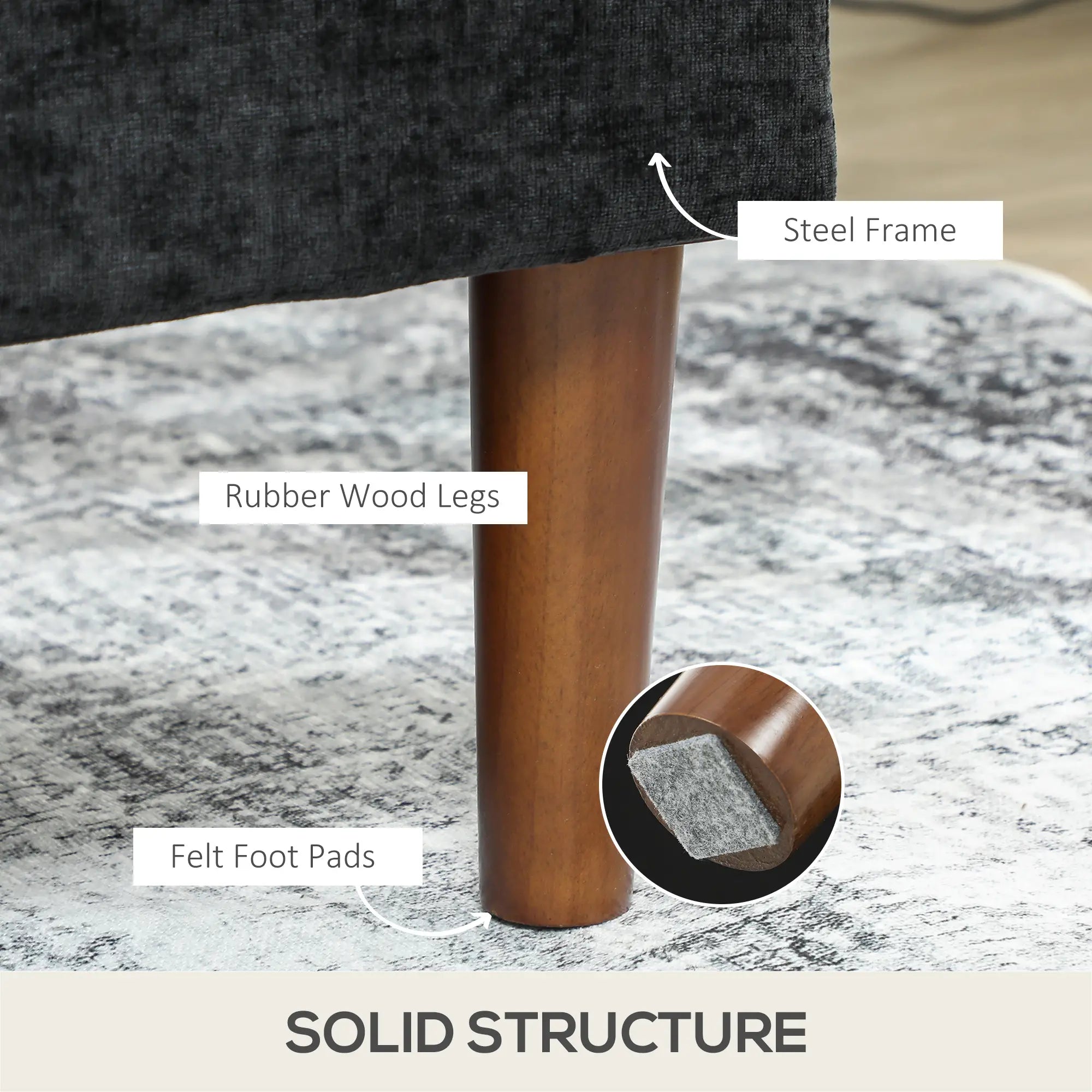 Modern Corner Couch, Right Chaise Lounge, Tufted 3-Seater Sofa, Wooden Legs, Black 3-Seater Sofas at Gallery Canada