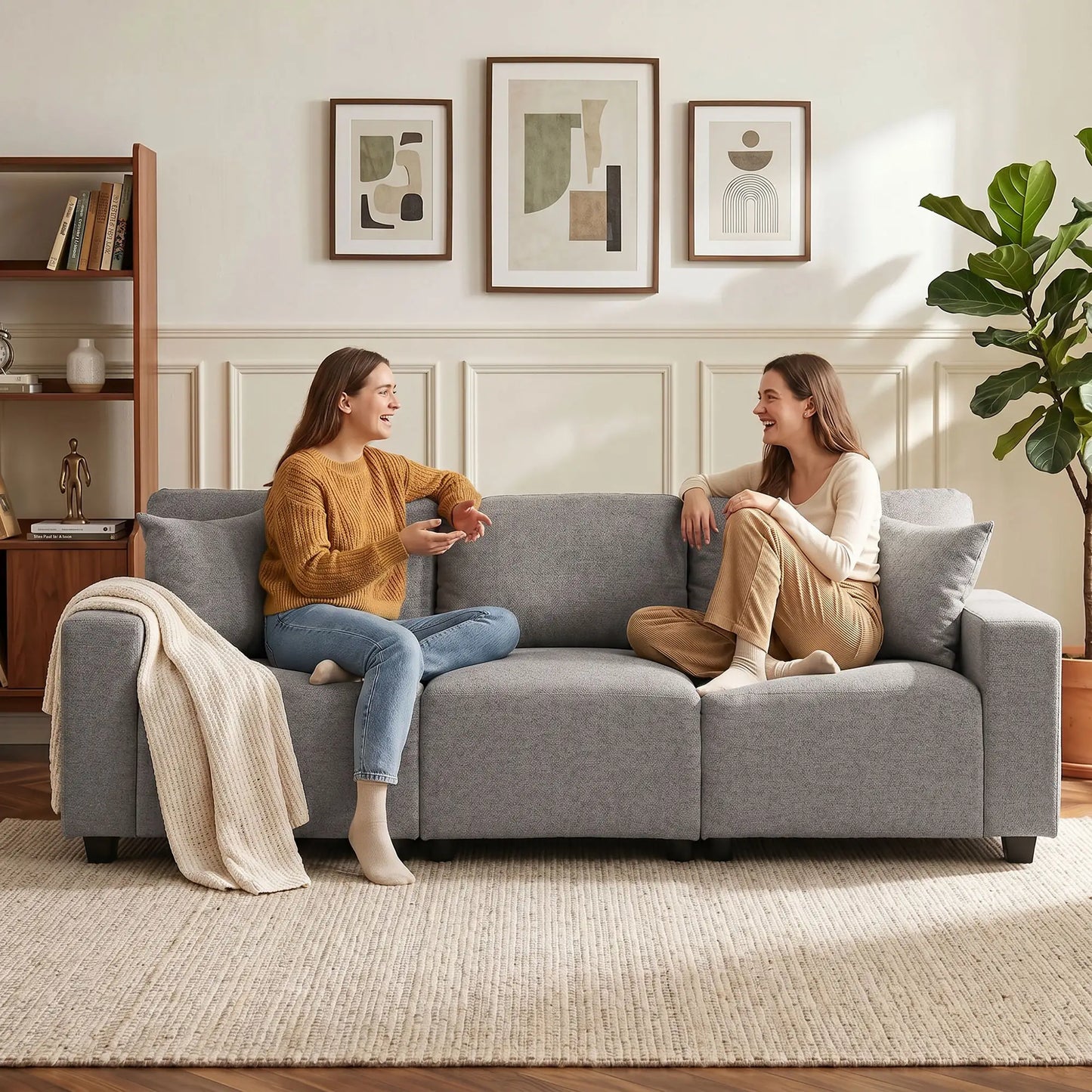 3-Seater Sofa With Storage Pockets, Grey