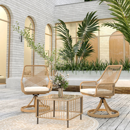 Outdoor Swivel Dining Chairs Set of 2, Patio Rattan with Cushions, Khaki Patio Chairs at Gallery Canada