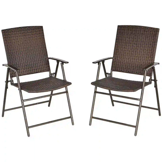 Wicker Dining Chair Set of 2, Foldable Rattan, Steel Frame, Brown Patio Chairs Brown at Gallery Canada