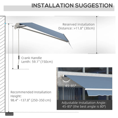 12' x 10' Manual Retractable Awning, Adjustable Sunshade Shelter, Light Grey Patio Awnings at Gallery Canada
