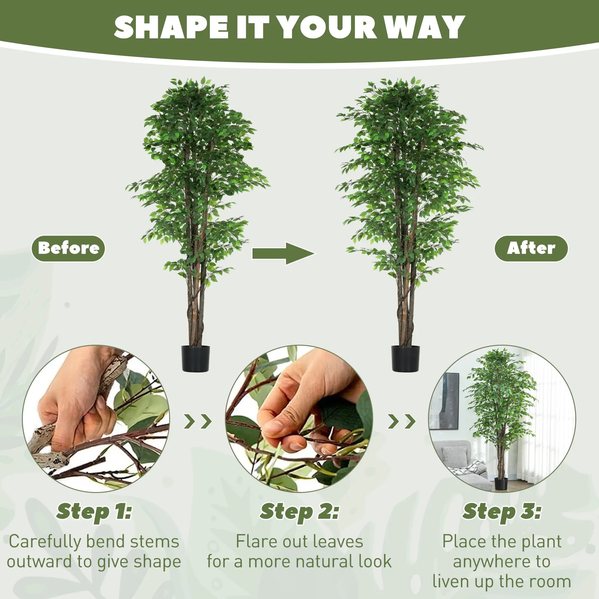 8ft Tall Artificial Silk Ficus Tree, 2520 Leaves in Pot, Home Office Decor Artificial Trees at Gallery Canada