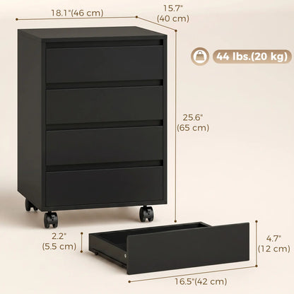 4-Drawer Vertical File Cabinet with Wheels, Black