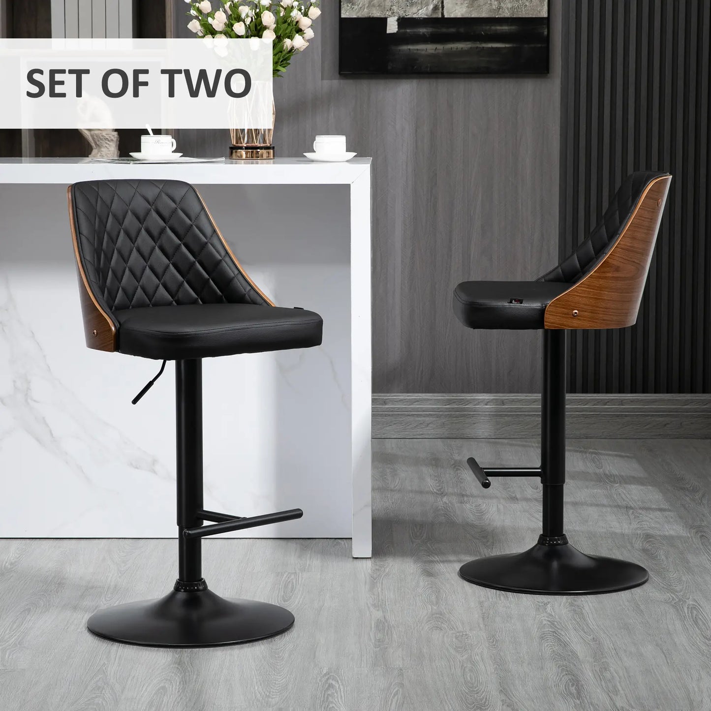 Modern PU Leather Bar Stools, Set of 2, Swivel, Adjustable Height, Black Bar Stools at Gallery Canada