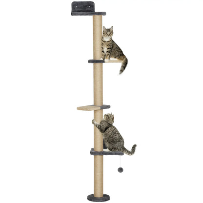 Cat Wall Shelves, 4 Platforms, Jute Scratching Post, Dark Grey Cat Climbing Wall at Gallery Canada