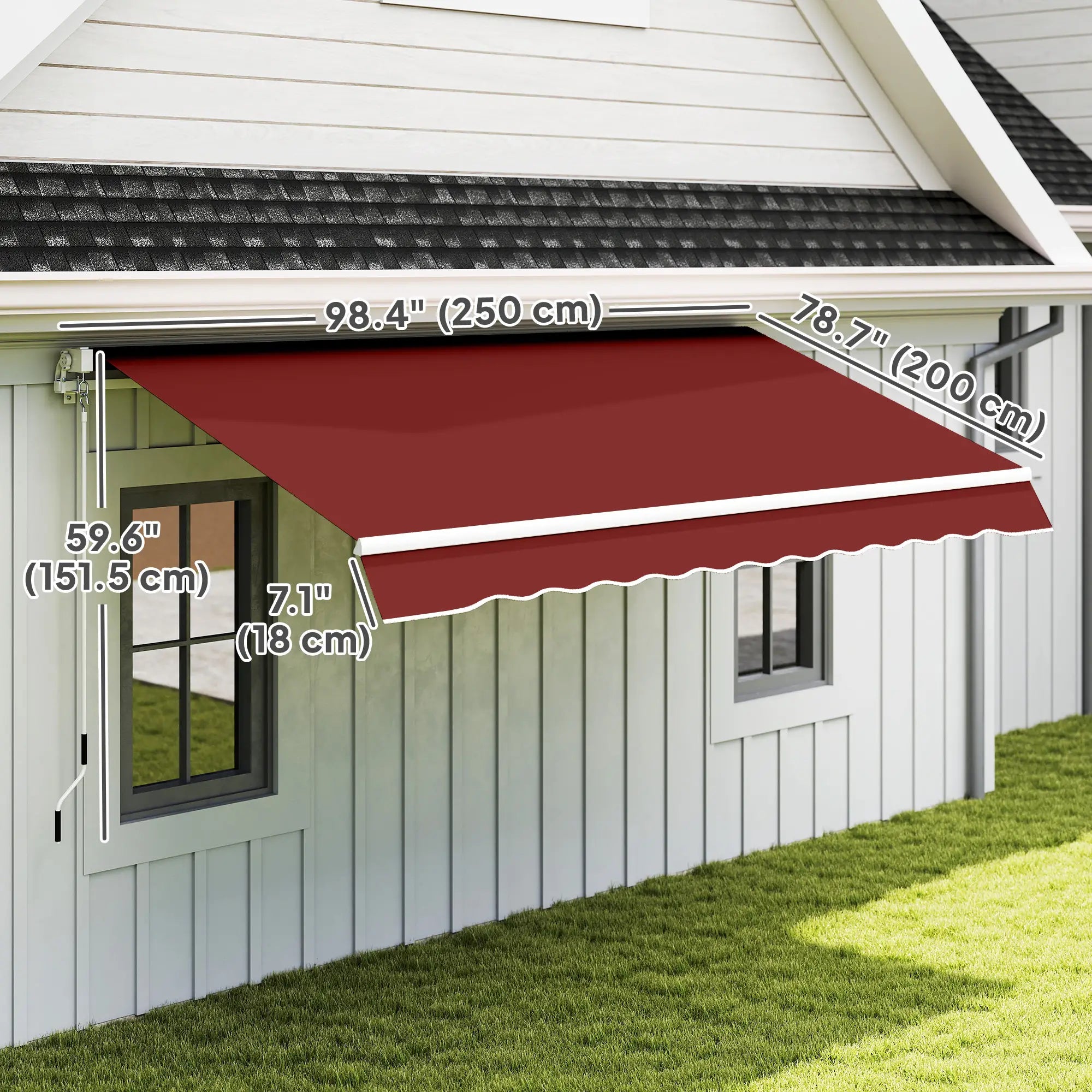 8'x7' Manual Retractable Patio Awning, Sun Shade, Wine Red Deck Awnings at Gallery Canada