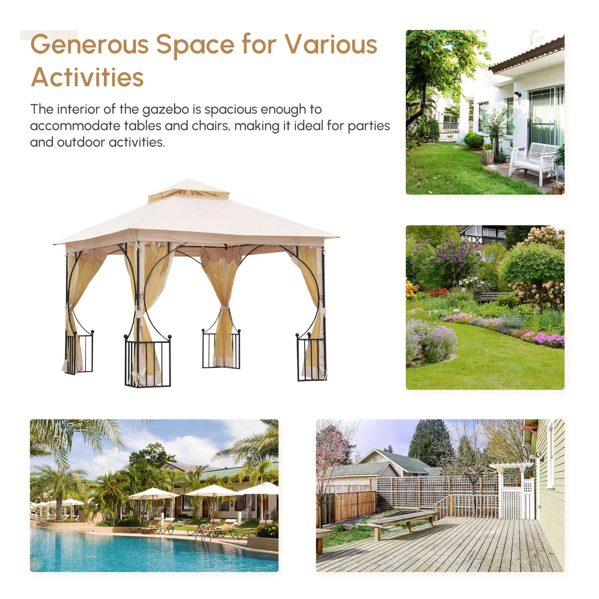 10'x10' Patio Gazebo, Outdoor Garden Canopy, Mosquito Netting Gazebos at Gallery Canada