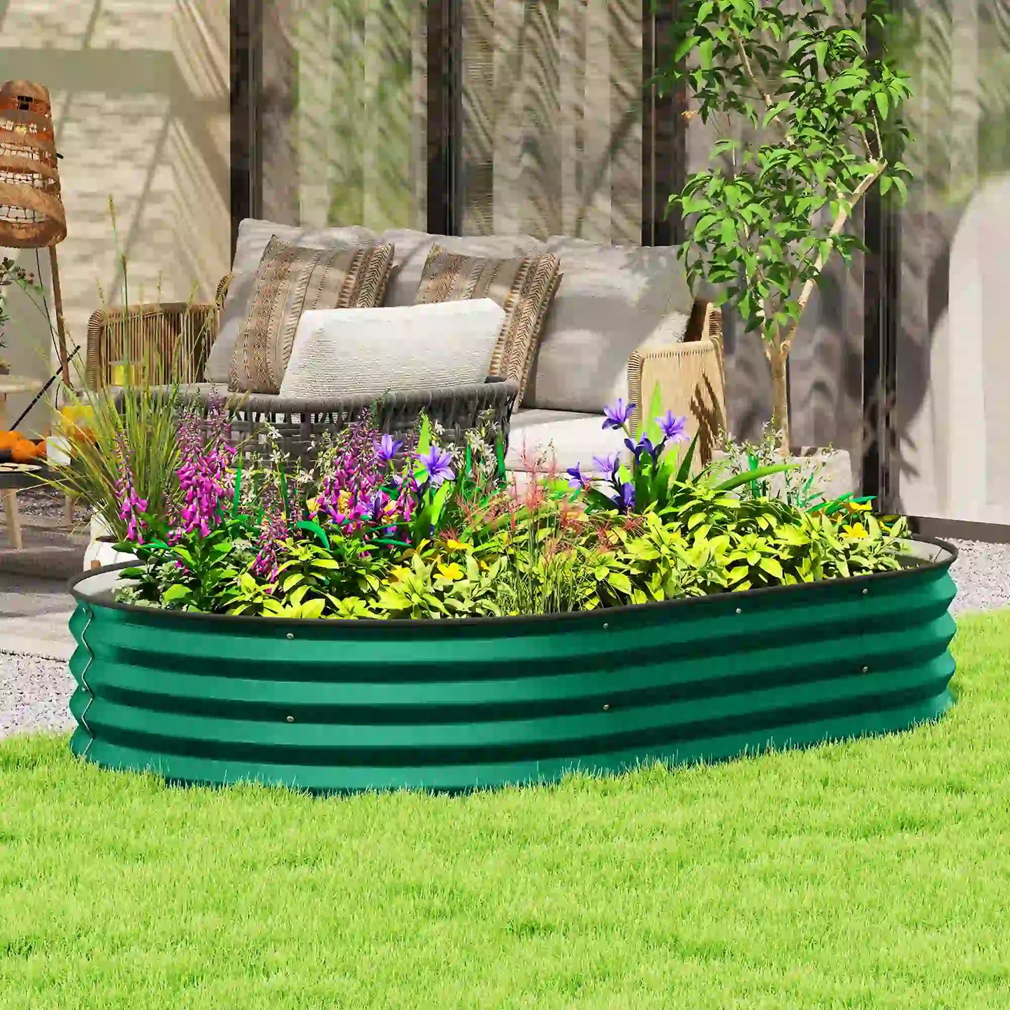 5' x 3' x 1' Galvanized Raised Garden Bed, Green Metal Planter Box, Green