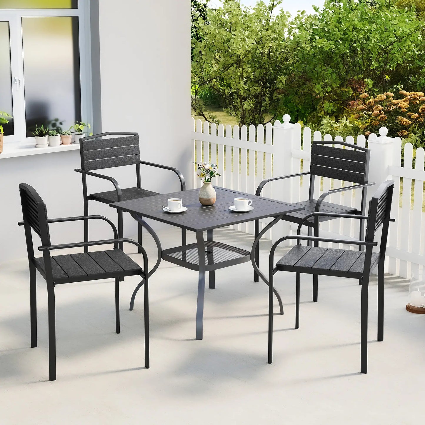 Stackable Patio Chairs Set Of 4, Outdoor Dining Chairs, Black Outdoor Dining Sets at Gallery Canada