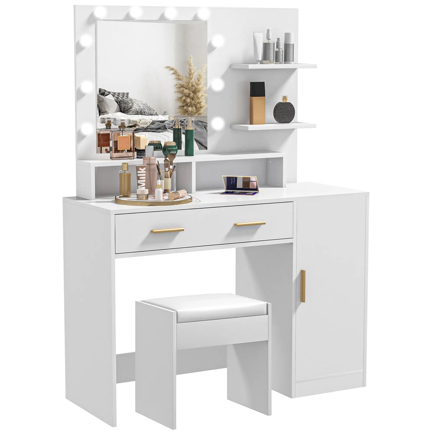 LED Dressing Table Set with Stool, Mirror, Drawer, Shelves Dressing & Vanity Tables at Gallery Canada