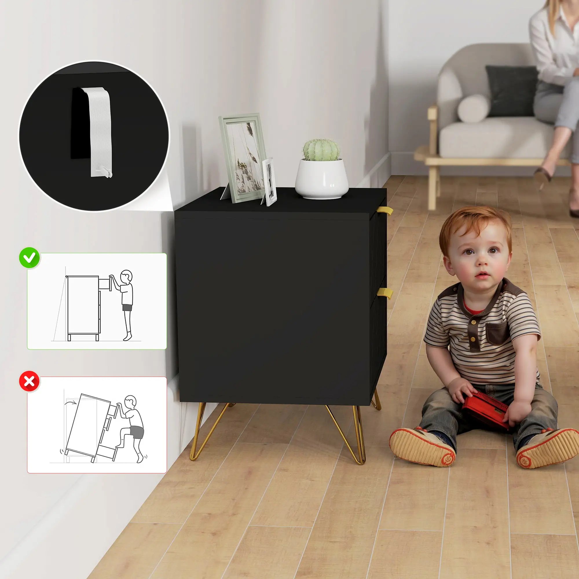 Modern Bedside Table, 2 Drawer Nightstand, Black Bedside Tables at Gallery Canada