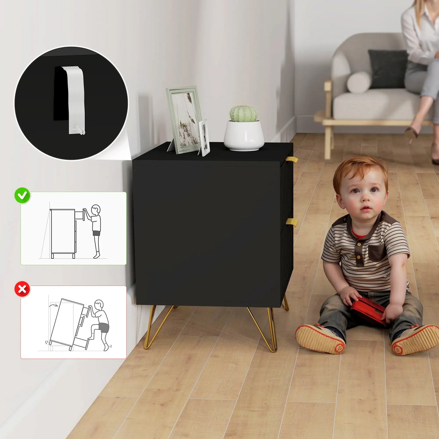 Modern Bedside Table, 2 Drawer Nightstand, Black Bedside Tables at Gallery Canada