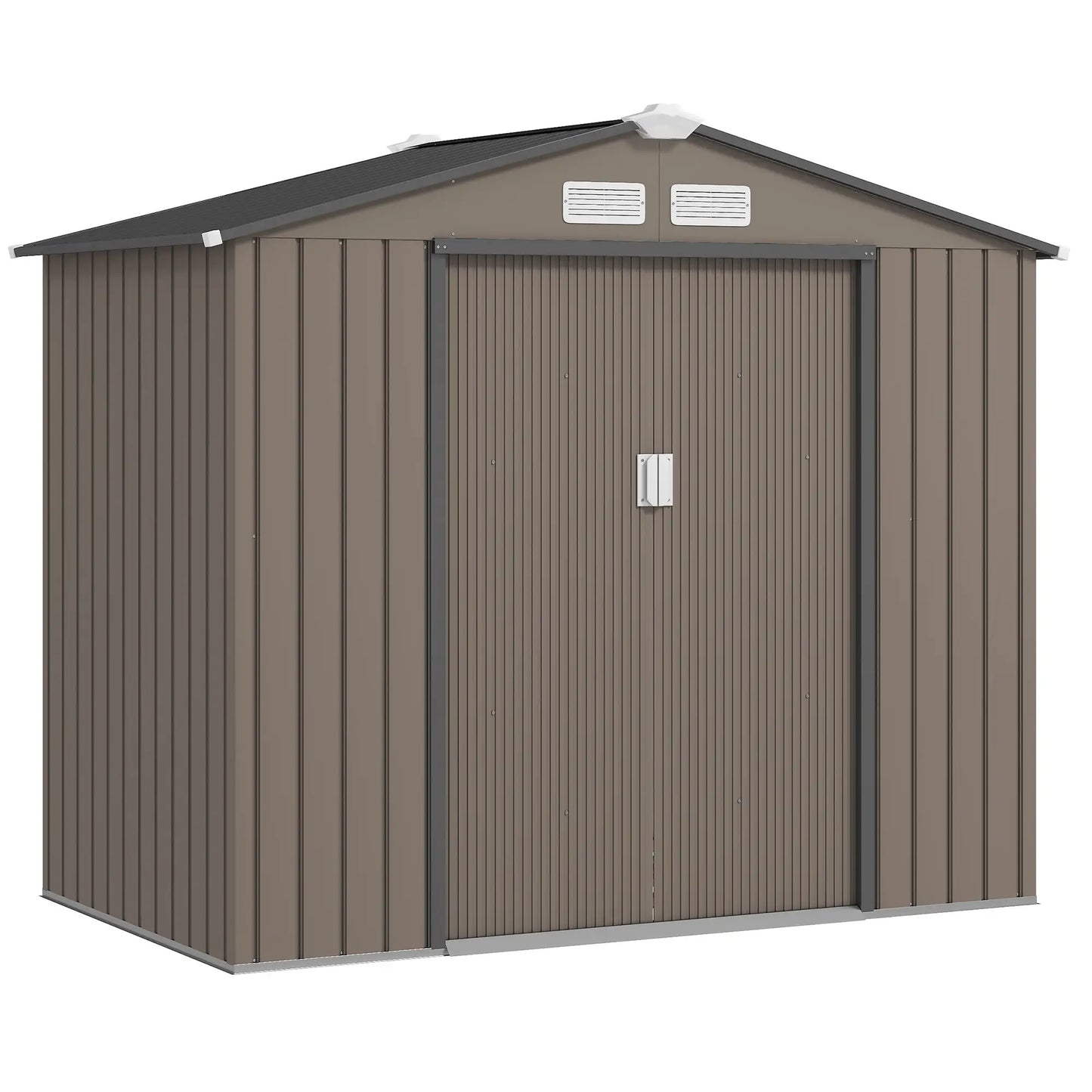 7' x 4' x 6' Garden Storage Shed, Metal, Double Doors, Brown Sheds at Gallery Canada