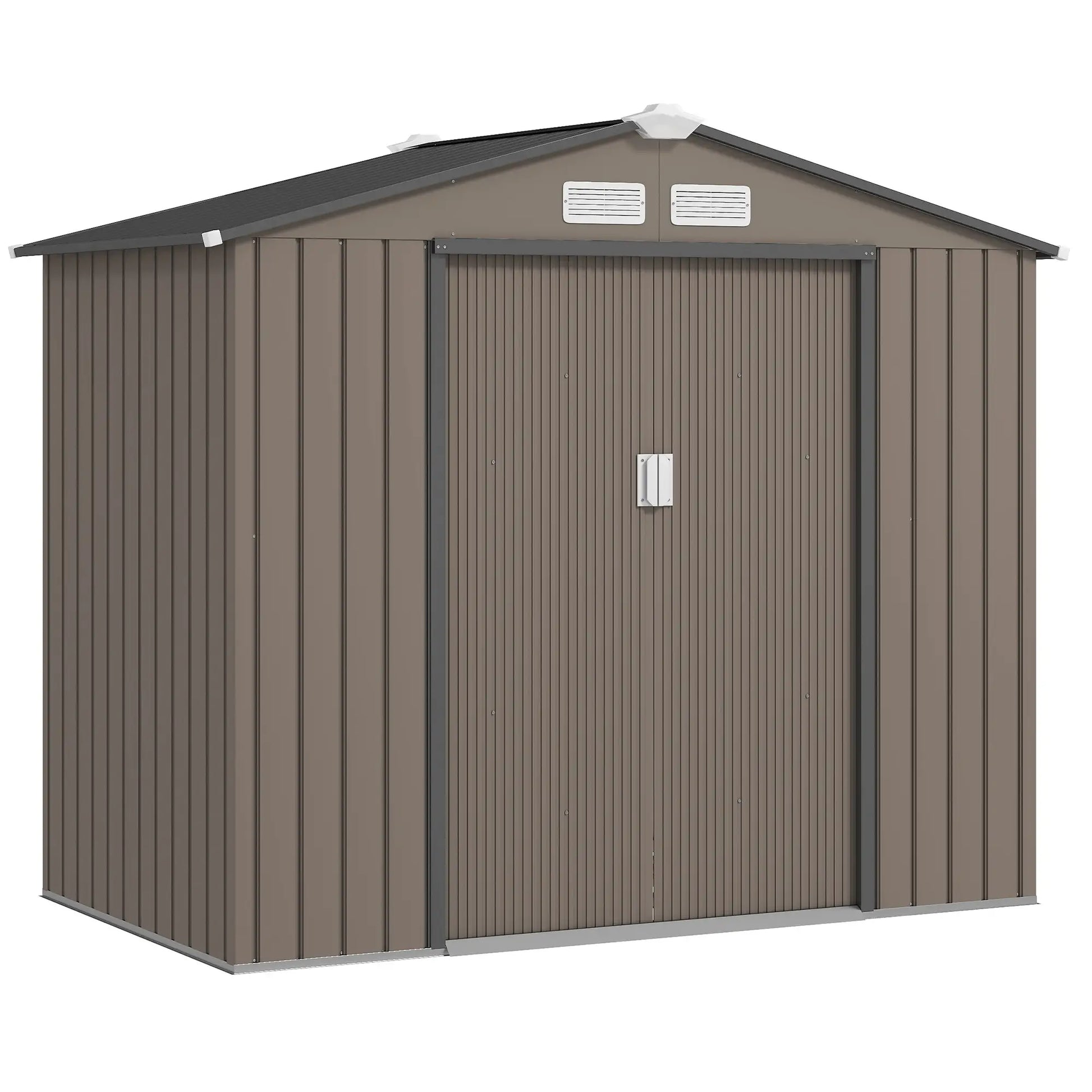7' x 4' x 6' Garden Storage Shed, Metal, Double Doors, Brown Sheds at Gallery Canada