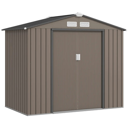 7' x 4' x 6' Garden Storage Shed, Metal, Double Doors, Brown Sheds at Gallery Canada