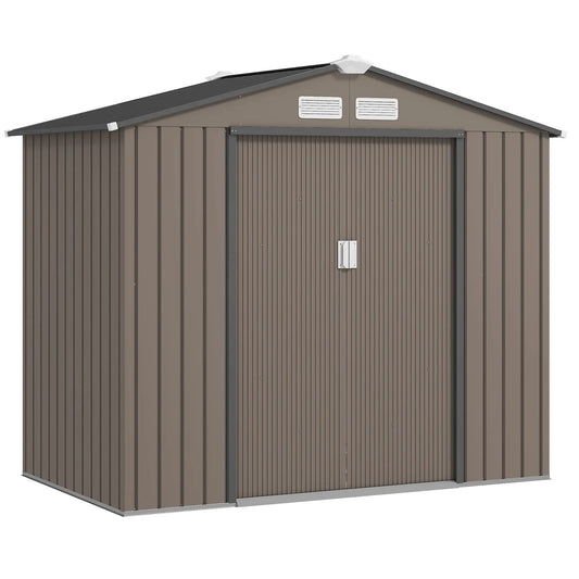 7' x 4' x 6' Garden Storage Shed, Metal, Double Doors, Brown Sheds Brown at Gallery Canada