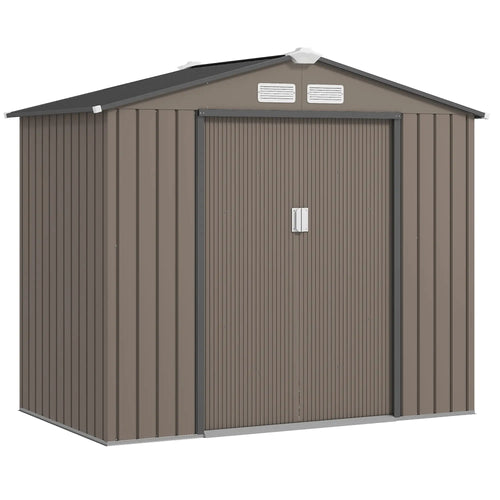 7' x 4' x 6' Garden Storage Shed, Metal, Double Doors, Brown