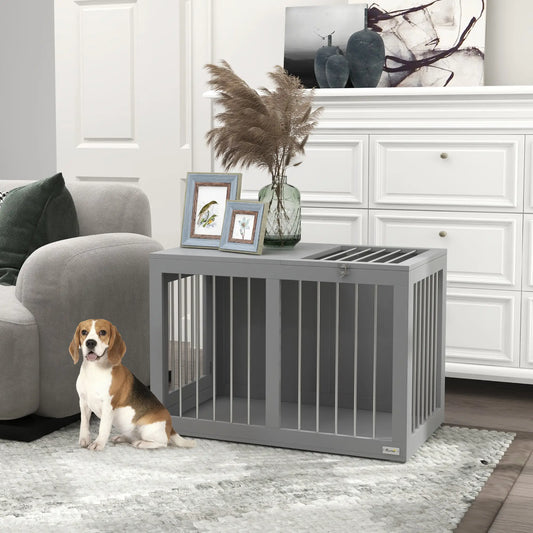 31.5" Dog Crate Furniture, Double Doors, Medium Dogs, Grey Houses, Kennels & Pens Grey at Gallery Canada
