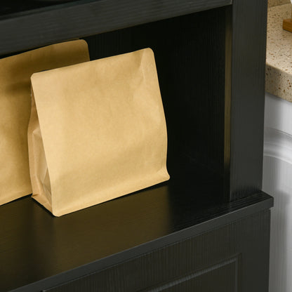 72" Kitchen Buffet with Hutch, Freestanding Cupboard, Pantry, Wood Grain, Black Kitchen Pantry Cabinets at Gallery Canada