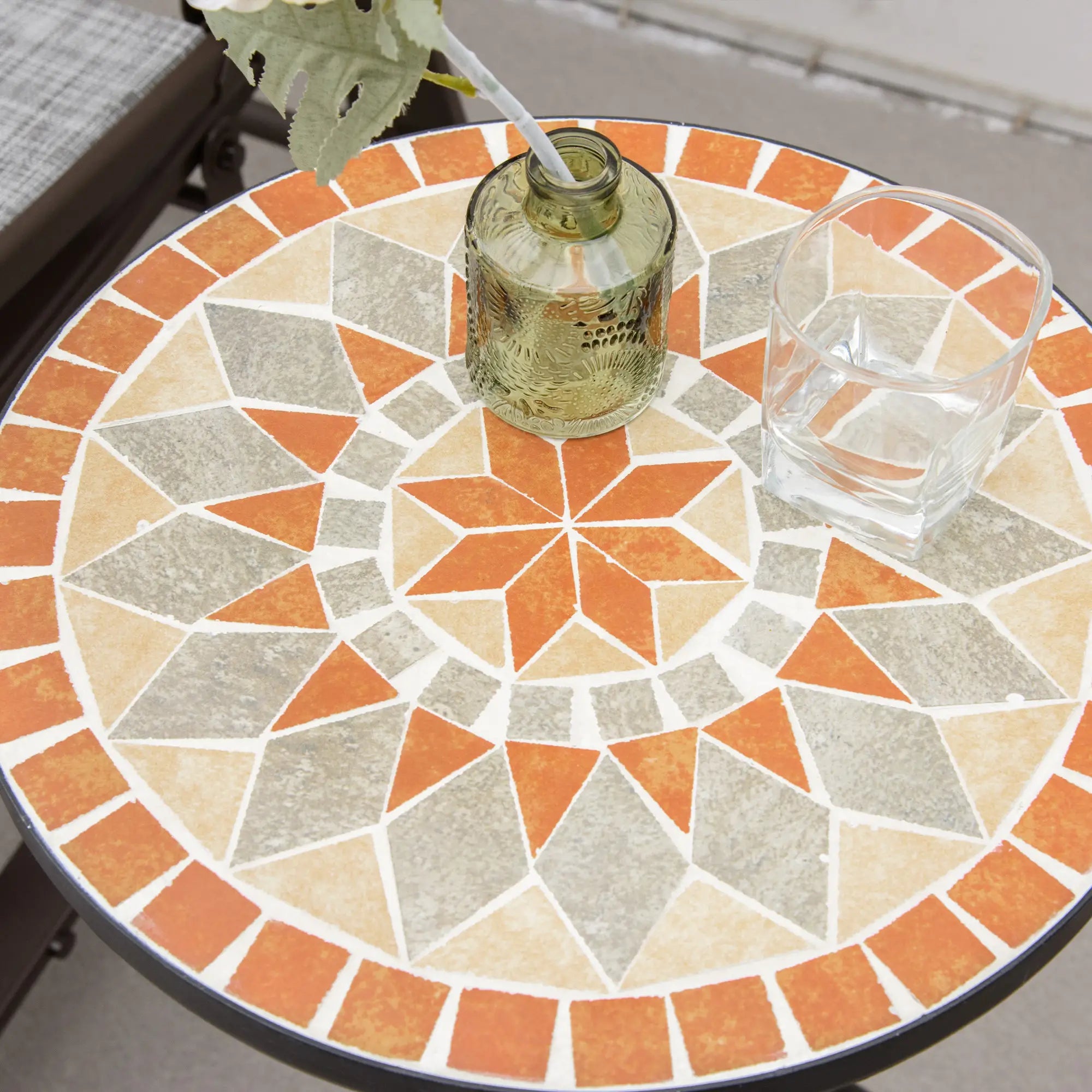 Round Mosaic Patio Table, Metal Frame, Outdoor Garden Furniture, Yellow Grey Patio Side Tables at Gallery Canada