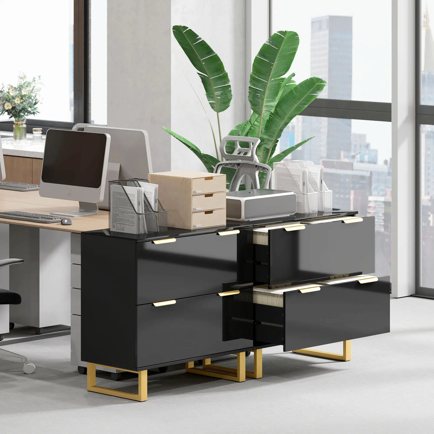 Lateral File Cabinet, 2 Drawers, Letter/A4/Legal Size, High Gloss Black Office Cabinets & Cupboards at Gallery Canada