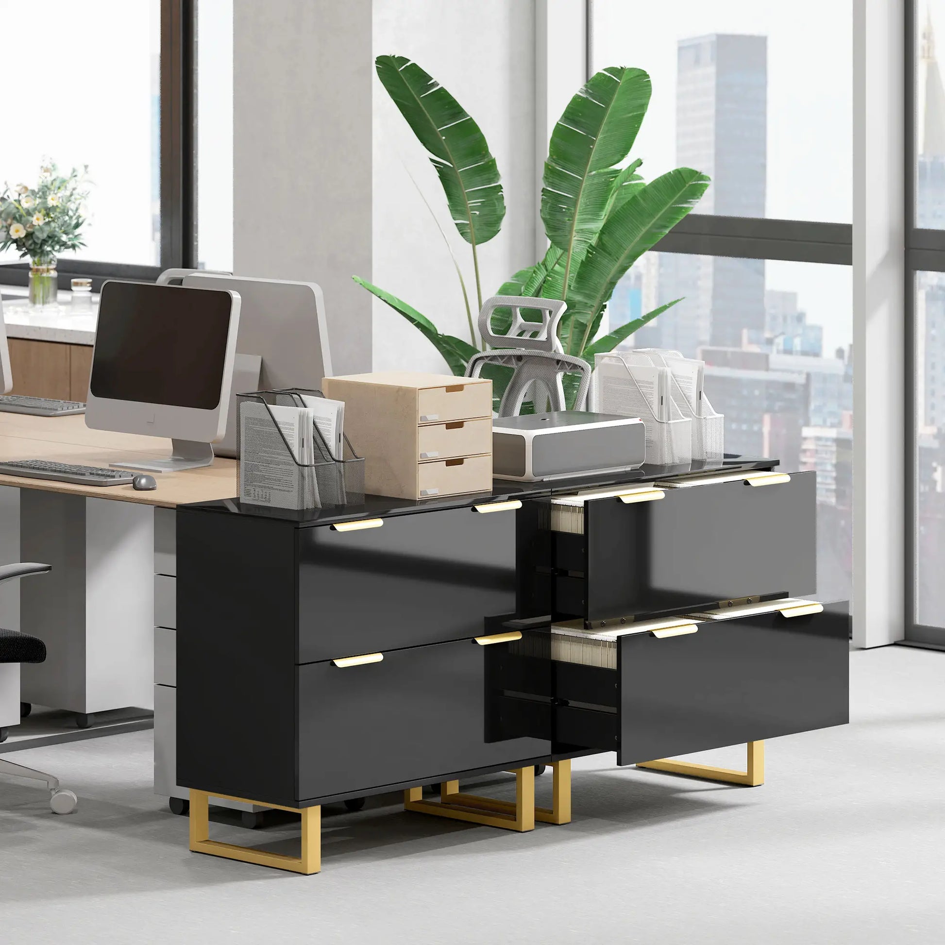 Lateral File Cabinet, 2 Drawers, Letter/A4/Legal Size, High Gloss Black Office Cabinets & Cupboards at Gallery Canada