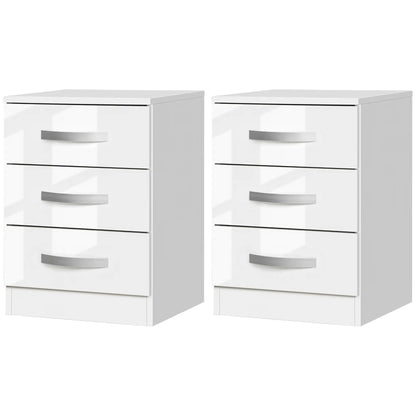 Modern Nightstand Set of 2, 3 Drawer Bedside Tables, White