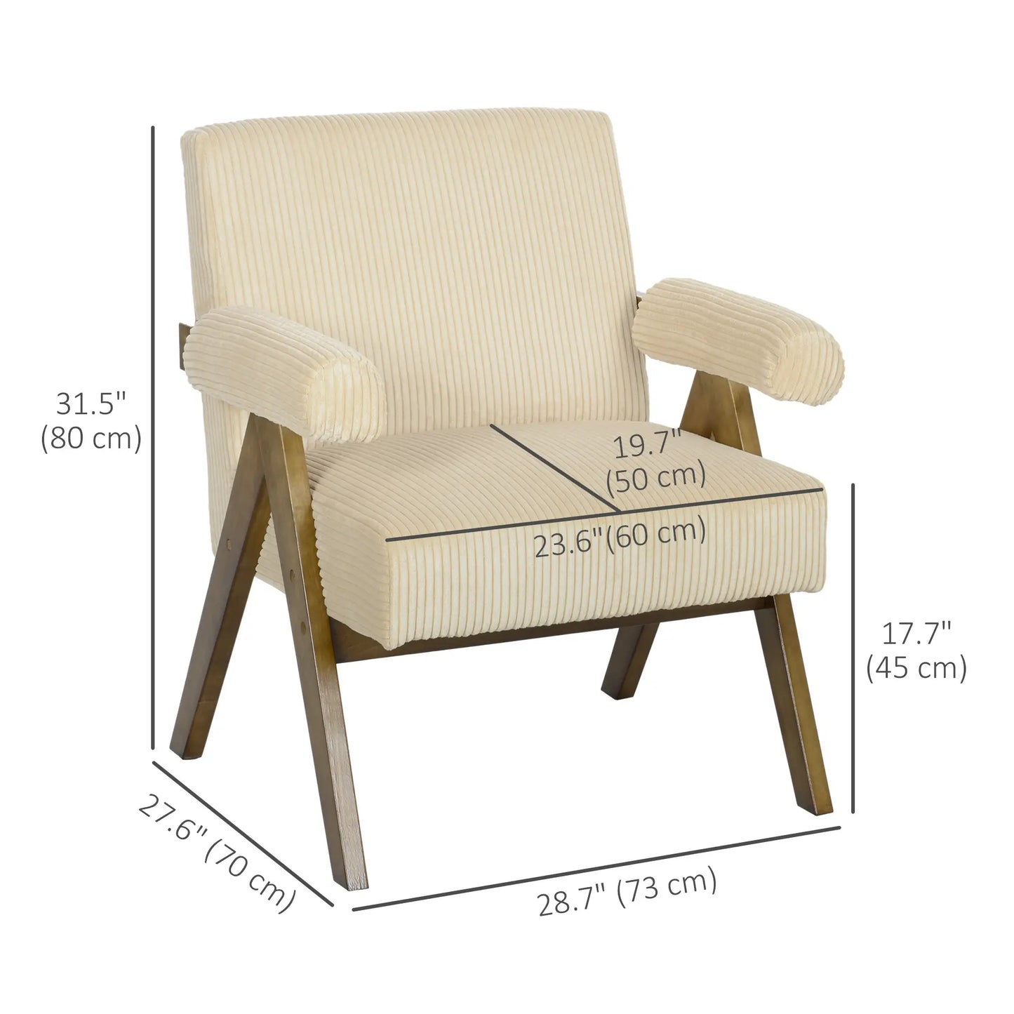 Corduroy Accent Chair, Wide Seat, Soft Padded Armrests, Beige Accent Chairs at Gallery Canada