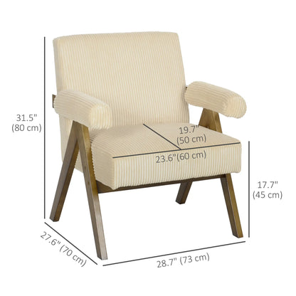 Corduroy Accent Chair, Wide Seat, Soft Padded Armrests, Beige Accent Chairs at Gallery Canada