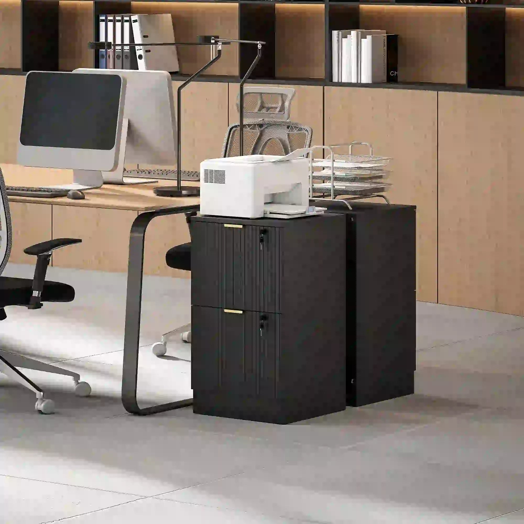 Lockable Filing Cabinet, 2 Fluted Drawers, Adjustable Hanging Rails, Black Office Cabinets & Cupboards at Gallery Canada