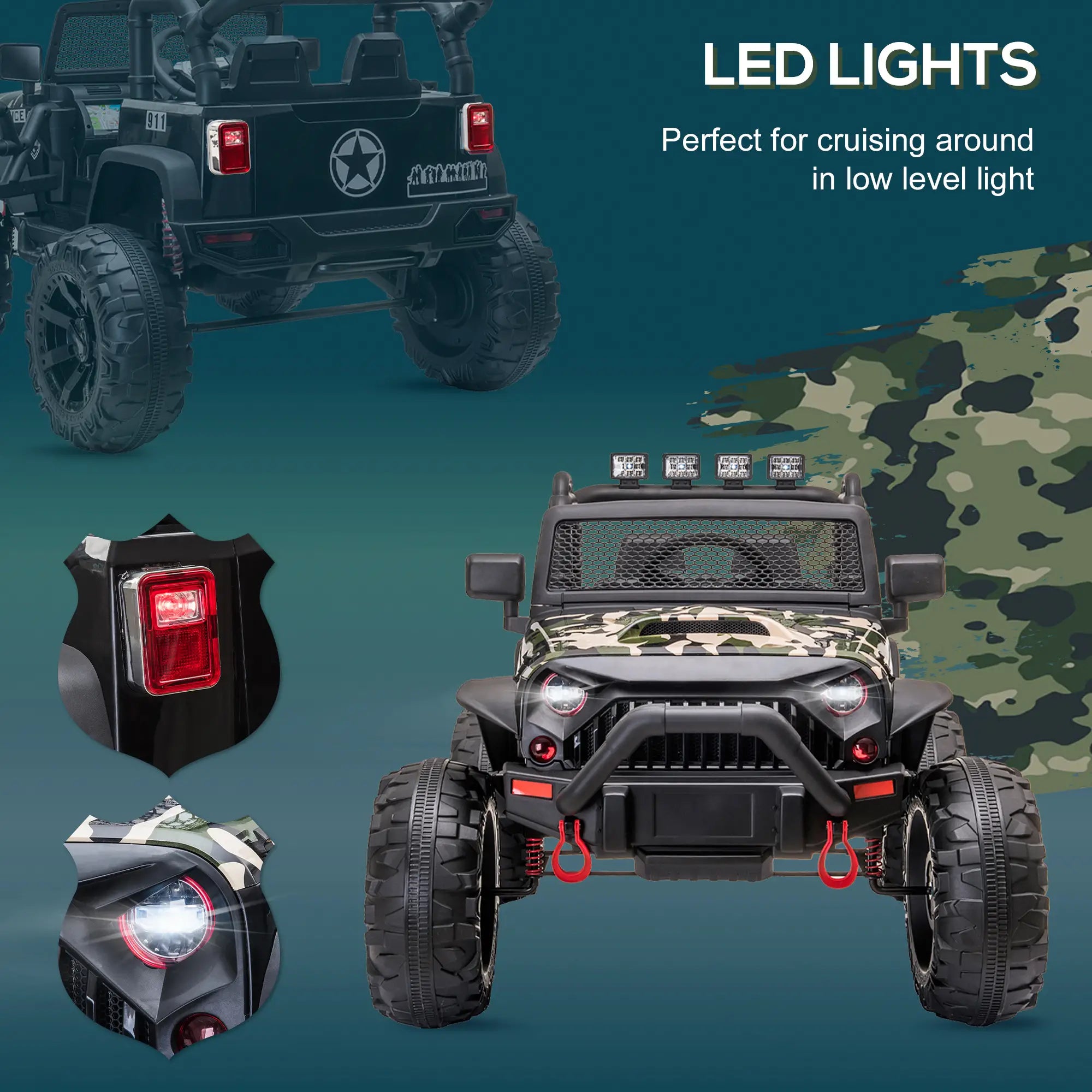 12V Kids Jeep Ride On Police Car, Parental Remote, Camouflage Electric Toy Cars at Gallery Canada