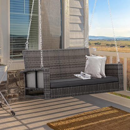2-Person Patio Swing, Outdoor Rattan Hanging Bench with Cushion, 7.2 ft Steel Chains, Grey Hanging Porch Swings at Gallery Canada